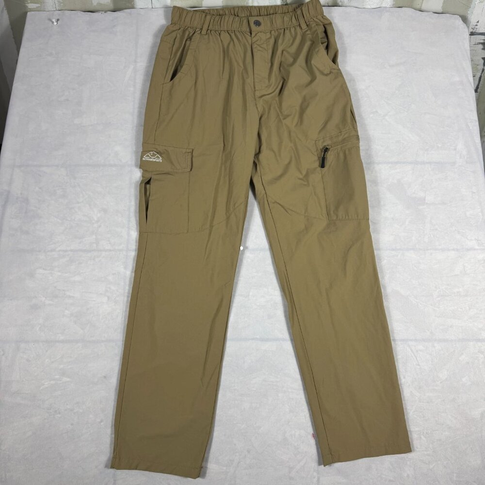 Outdoor Sports Cargo Pants Mens Beige Elastic Waist Straight Leg‎ Hiking Size L